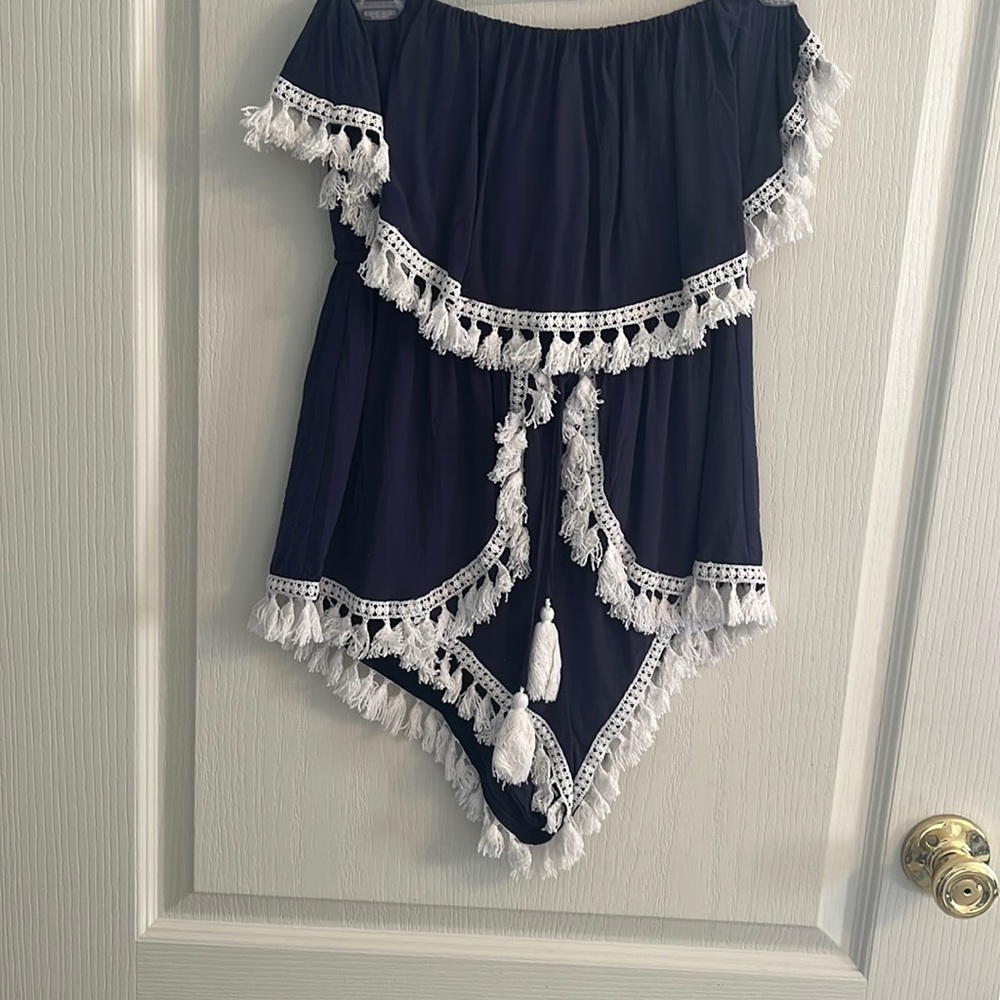 Navy and white romper